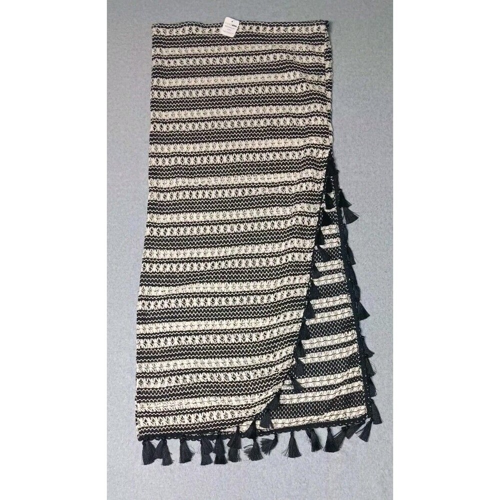NWT! Fashion Nova Hauture Textured Stripe Tassel Split Hem skirt Womens Size...